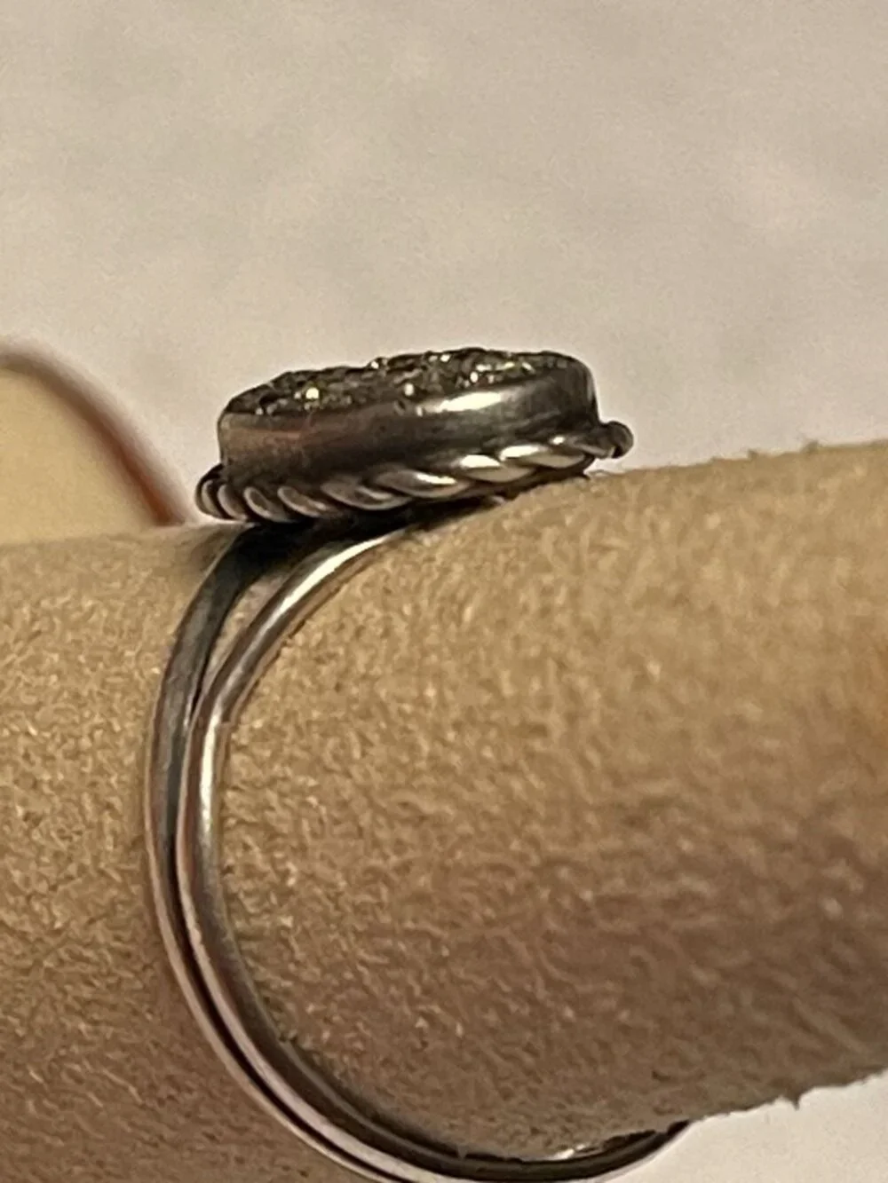 Vtg Druzy Pyrite Oval Ring With Silver Band Minimalist Style